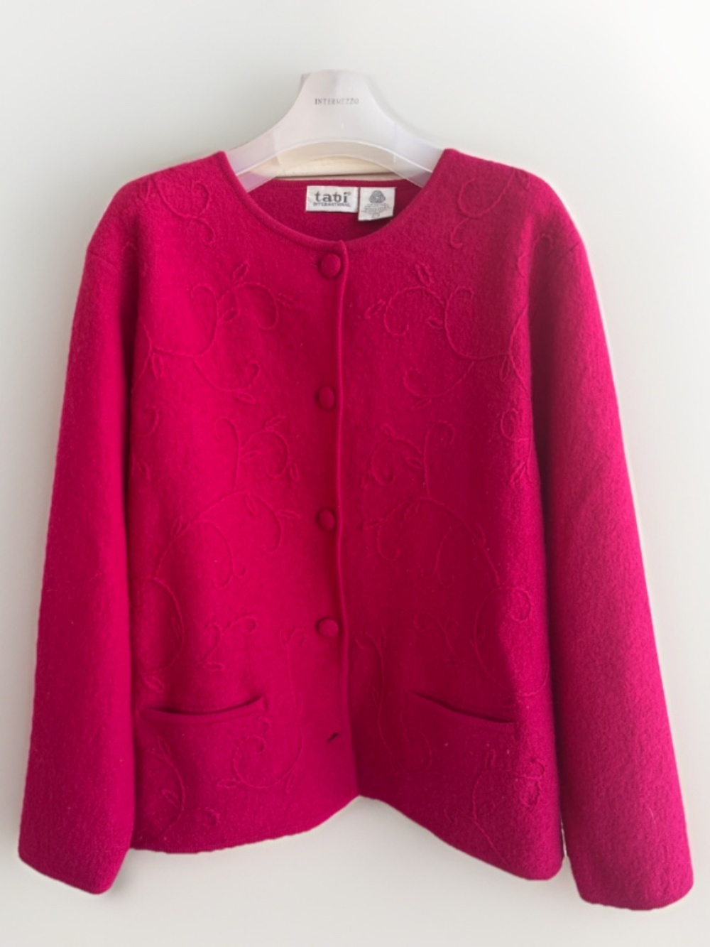 VTG Tabi International Woolmark Pure Wool Cardigan Jacket XL Raspberry 24.5"READ